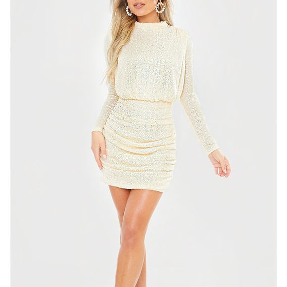 FASHION INFLUX CREAM SEQUIN OPEN BACK MINI DRESS - Picture 3 of 6